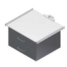 Schubladenkonsole an Rundrohr Ø 38mm<br> mit 2 Selbsteinzug-Schubfächer <br>sowie seitlichen Normschienen <br>in verschiedenen Größen erhältlich
