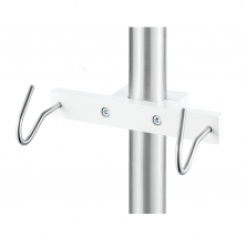 Drainagehalter, Urinbeutelhalter, <br>Schlauchhalter mit 2 Haken<br> an Rundrohr, wählbar für Ø 18 / 25 / 38 mm