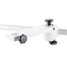 Geräteschienenklaue mit Schwenkausleger <br>und Rohraufnahme Ø 18 mm, <br> an horizontaler Normschiene